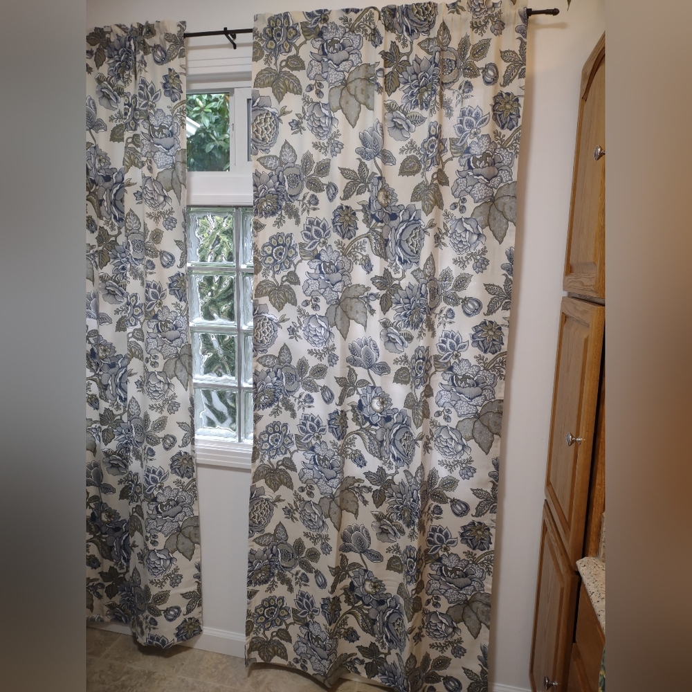 Vintage Blue Green Floral Curtains